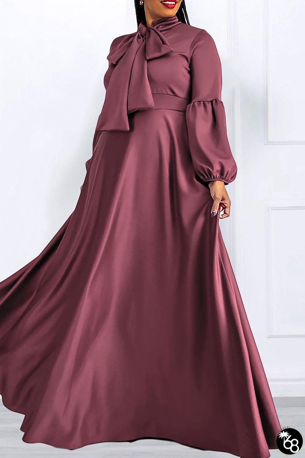 Elegant Solid Bandage Patchwork Pocket With Bow O Neck Long Dress Dresses | 168DEAL