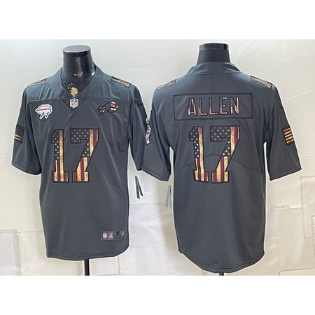 Men's Buffalo Bills #17 Josh Allen Grey USA Flag Vapor Limited Jersey