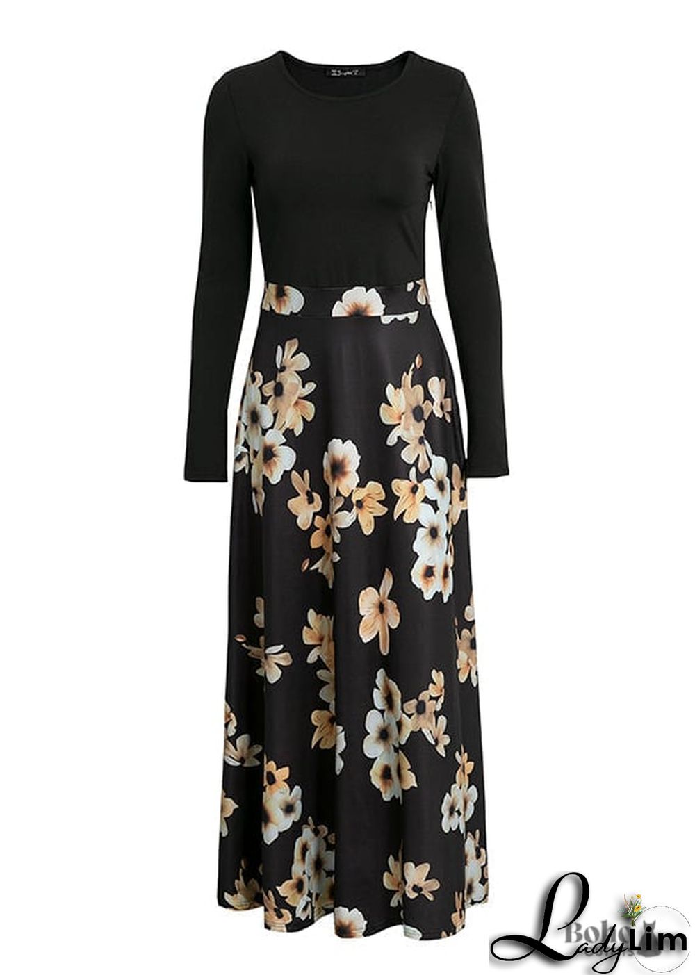 Bccosmos Ls Flower Dress Black main image 1