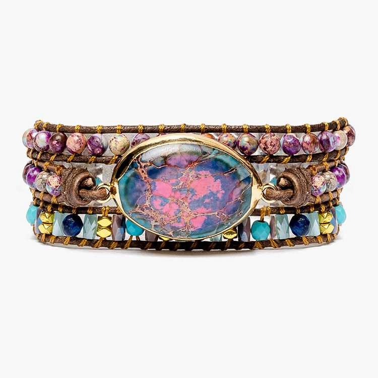 Blue Purple Emperor Stone Handwoven Leather Wrap Bracelet