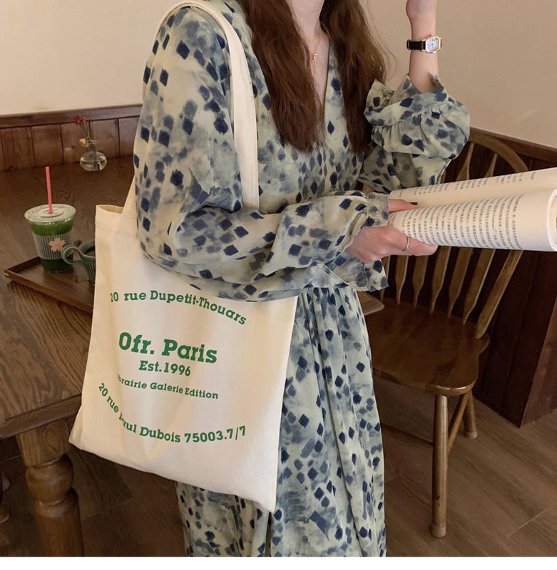 Unisex Medium Cotton Letter Preppy Style Square Open Square Bag