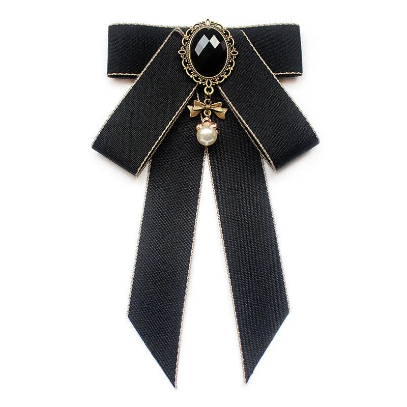 Vintage Bow Tie Cameo Ladies Head Diamond Ribbon Tassel Brooch Chic Girls Elegant Jewelry Collar Pin Girl Cravat Gift for Men