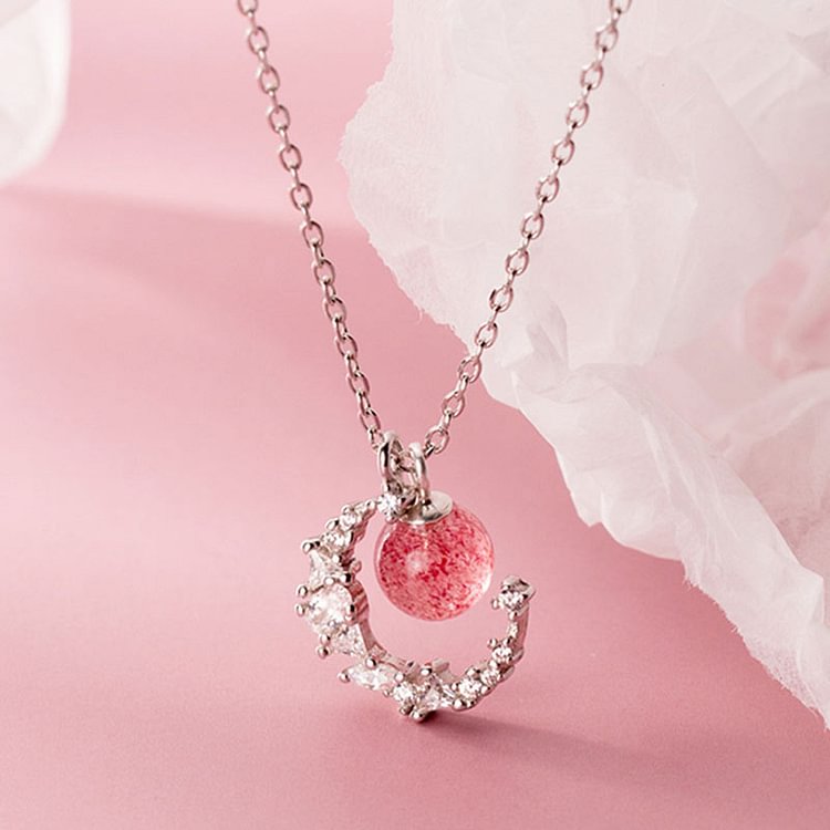 Moon Crystal Bead Pendant 925 Sterling Silver Necklace - Modakawa Modakawa