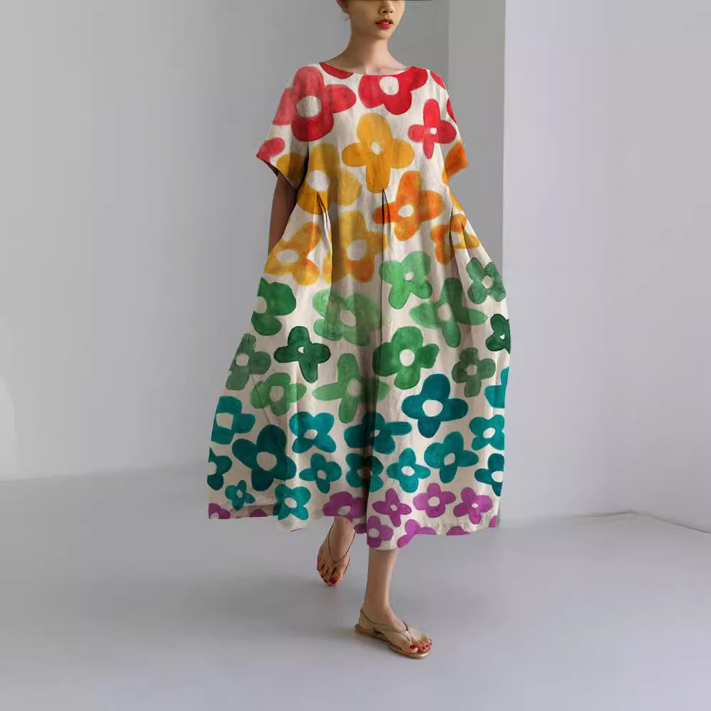 Casual Floral Print Short Sleeve Maxi Dress