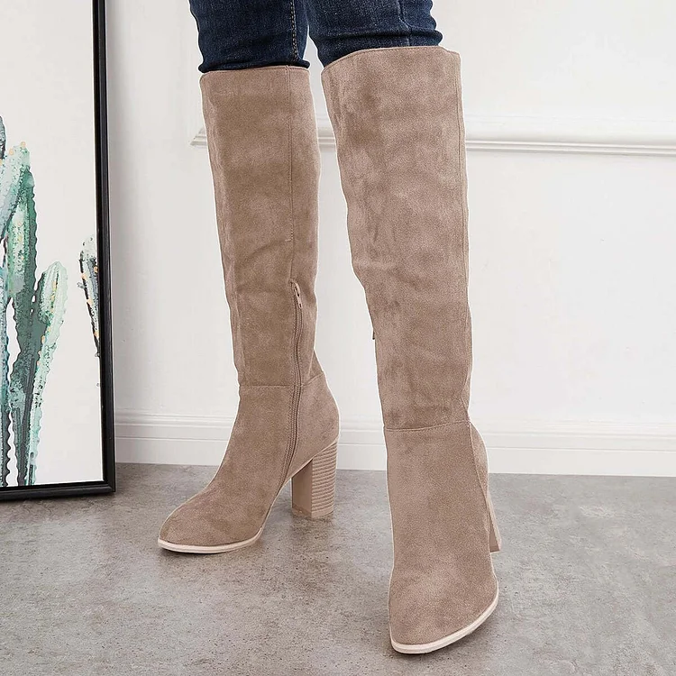 Western Cowgirl Knee High Boots Chunky Block Heel Riding Boots