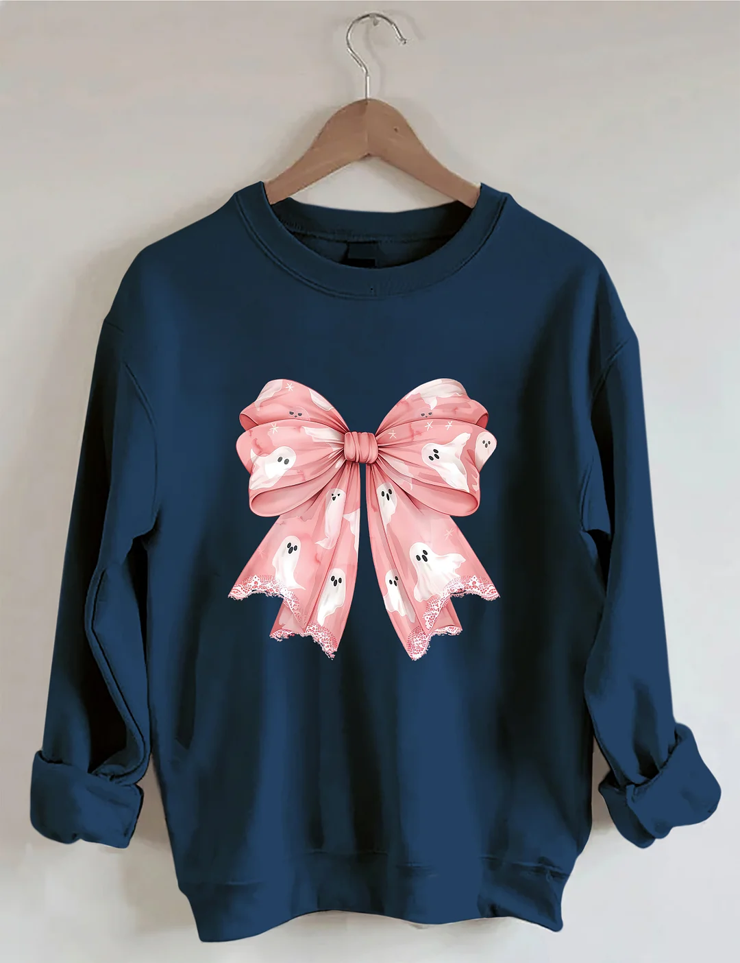 Pink Ghost Bow Coquette Halloween Sweatshirt