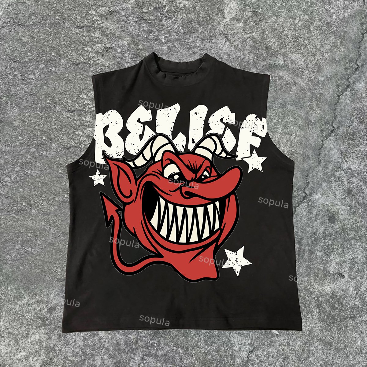 Sopula Men's Little Devil Graphics Wash Sleeveless Tank Top