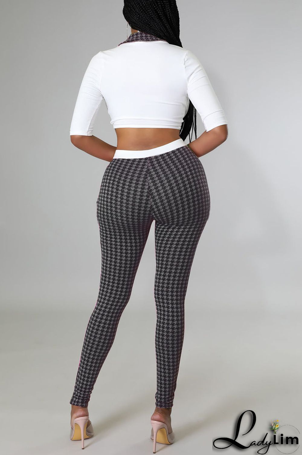 Black Sexy Print Bandage Split Joint V Neck Half Sleeve Two Pieces