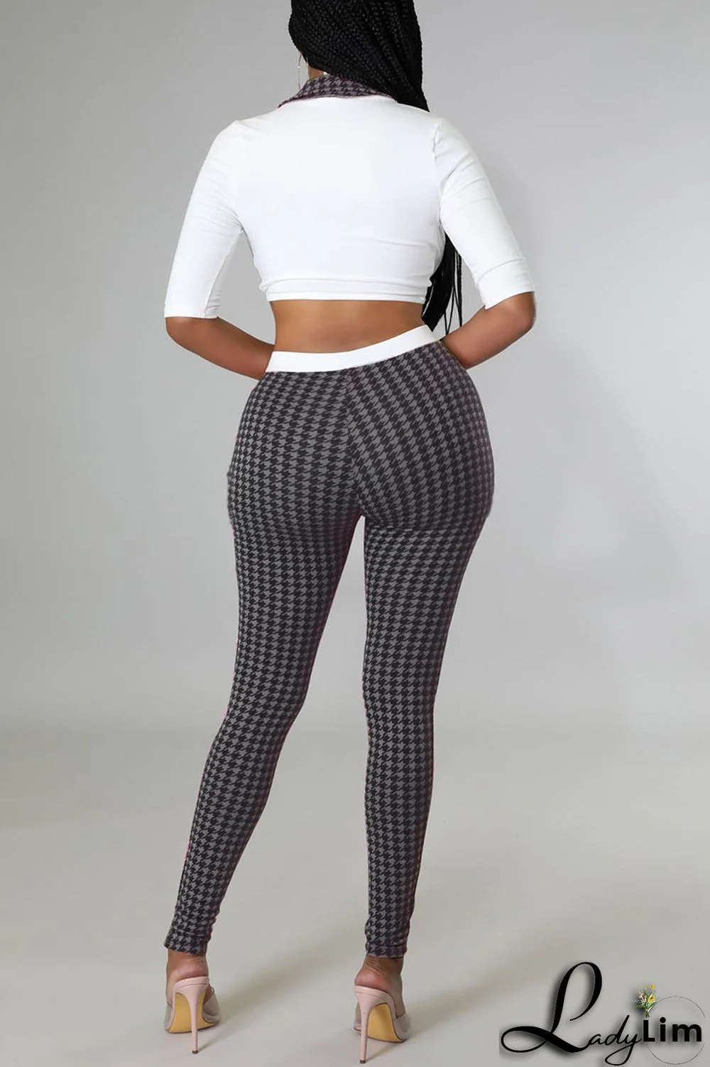 Black Sexy Print Bandage Split Joint V Neck Half Sleeve Two Pieces