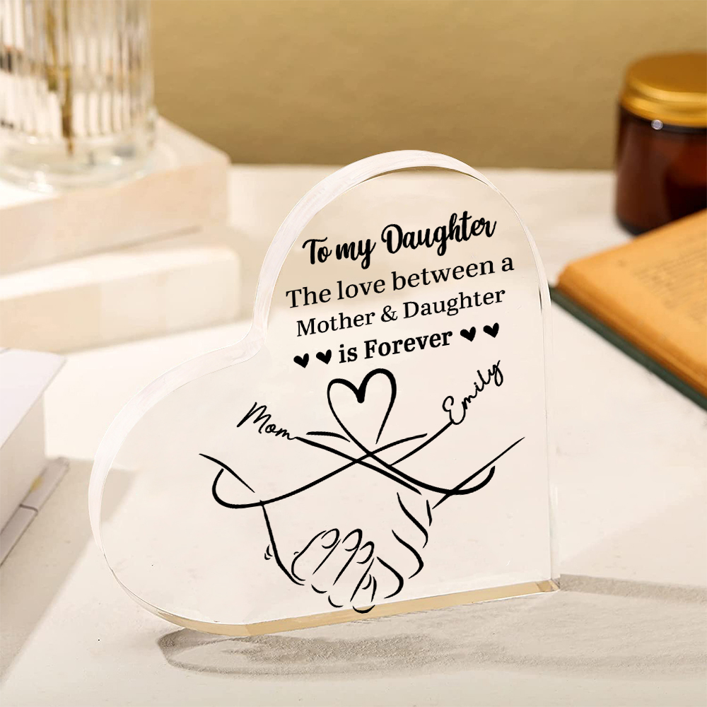 Personalised Text Acrylic Heart Keepsake Custom 2 Names Holding Hands Ornament - The Love Between A Mother & Daughter is Forever-Jessemade AU