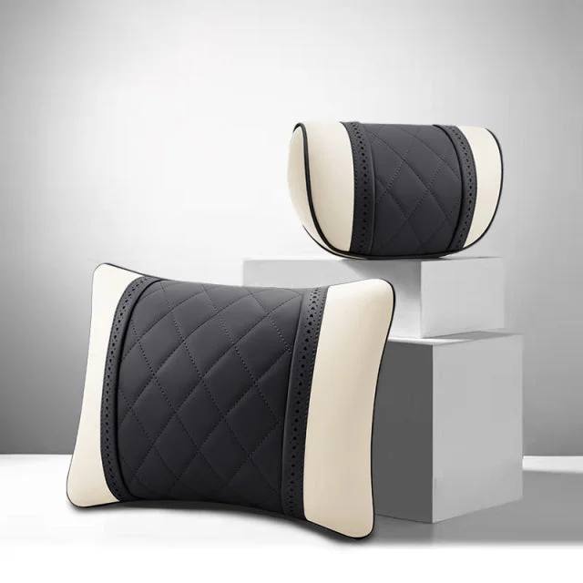 Luxury Leather Car Pillow Set Seat Neck & Waist Lumbar Support