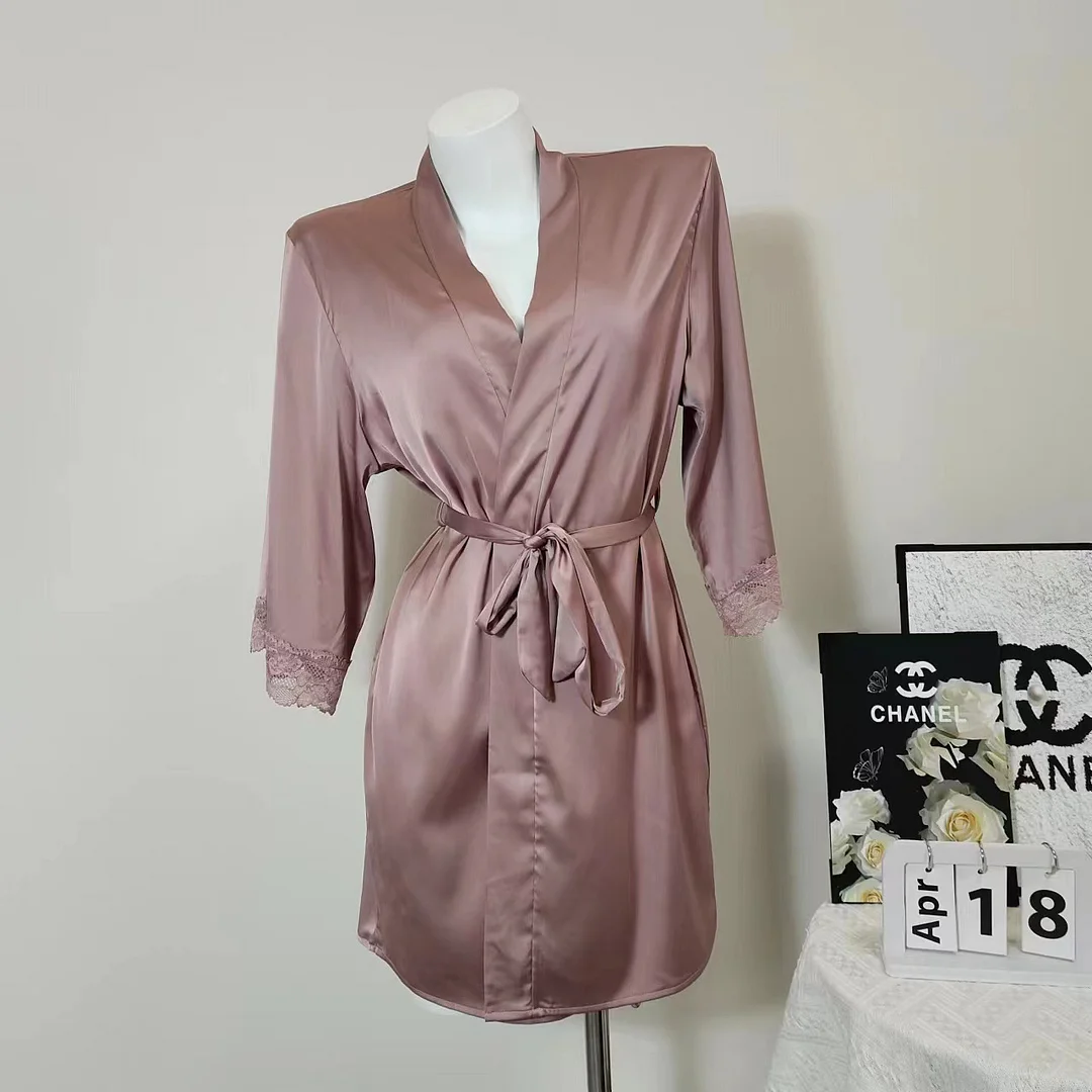 Sdrawing Sdrawing Simple Silk High Quality Night Goer's Robe With Morning Robes In Autumn And Winter Sexy Nightgown Homewear