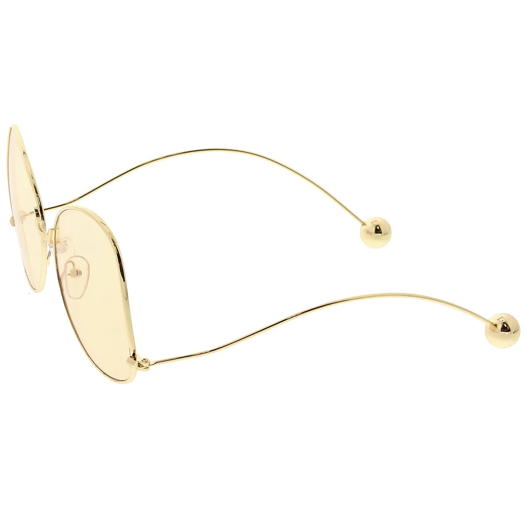 Women's Metal Butterfly glasses Thin Curved Arms Ball Accent Color Tinted Flat Lens 56mm