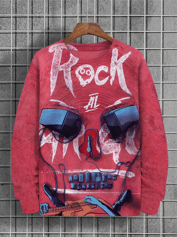 Men's Music Rock Letter Art Print Casual Sweatshirt