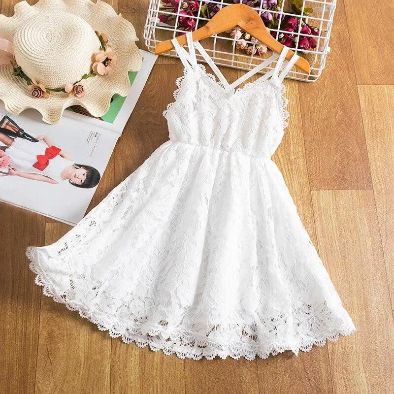 Summer Beading Girl Dress 2021 White Backless Girls Teenage Princess Dress Irregular Tutu 2-6 Years Pink Children Dresses Pink