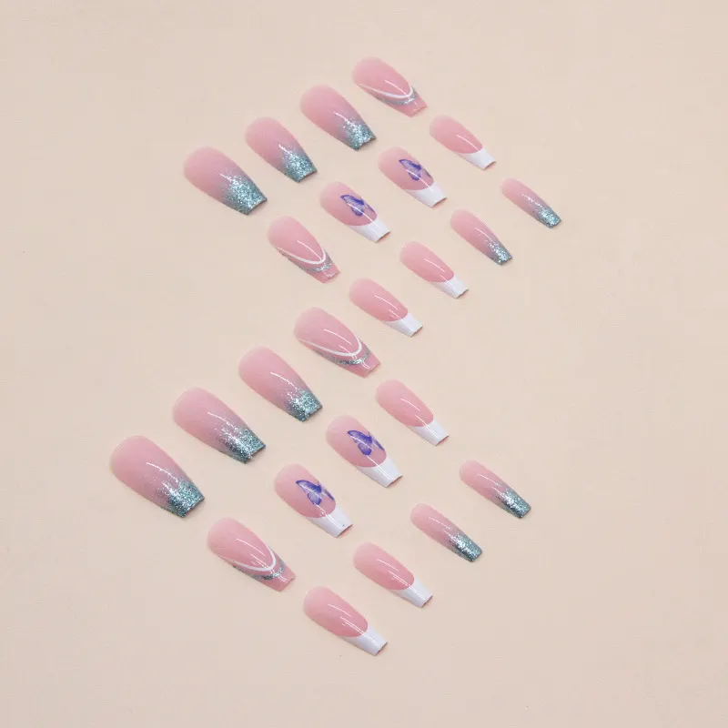 Churchf Churchf Butterfly Flash Pink Nail In The Long Ins Wind Ballet Nail Pink Tender Flash French Sweet And Gentle Wear