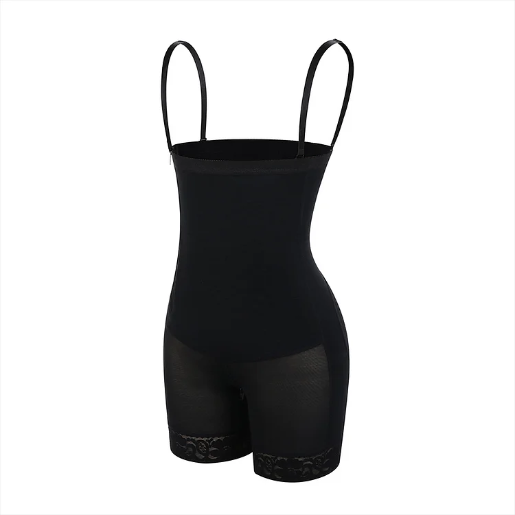 Black Detachable Straps Side Zip Body Shaper Body Suit
