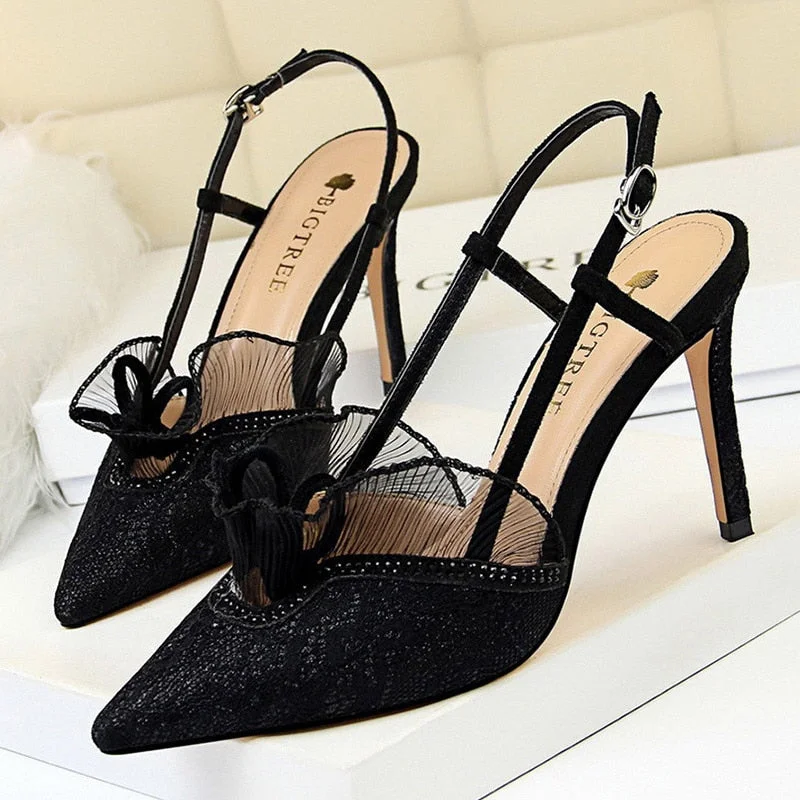 BIGTREE Shoes Lace Hollow Woman Pumps Sexy High Heels Party Shoes Fashion Women Heels Ladies Shoes Women Sandals Plus Size 42 43