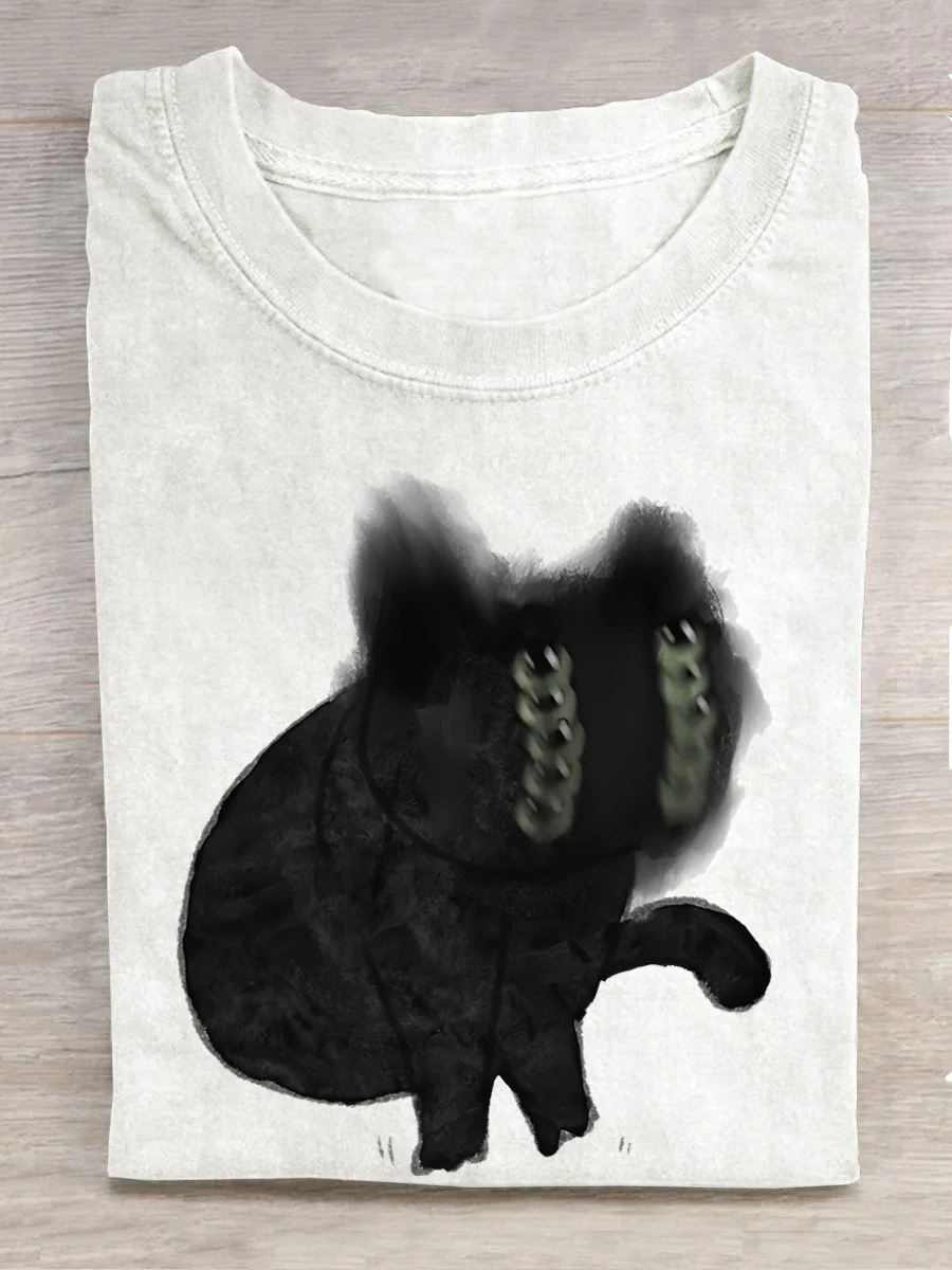 Eagerlys The Cute Black Cat T-shirt Eagerlys