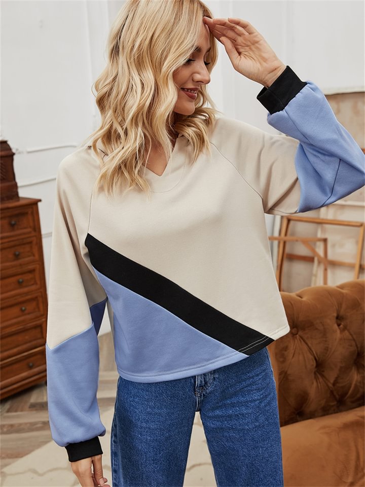 Autumn and Winter Loose Thin College Wind Long-sleeved Tops Spelling Color Women's Fashion Hooded Sweater Jacket -vasmok