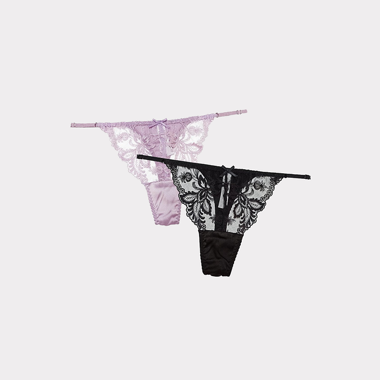 Lace Solid Silk Thong Panties 2-Pack-Chouchouhome