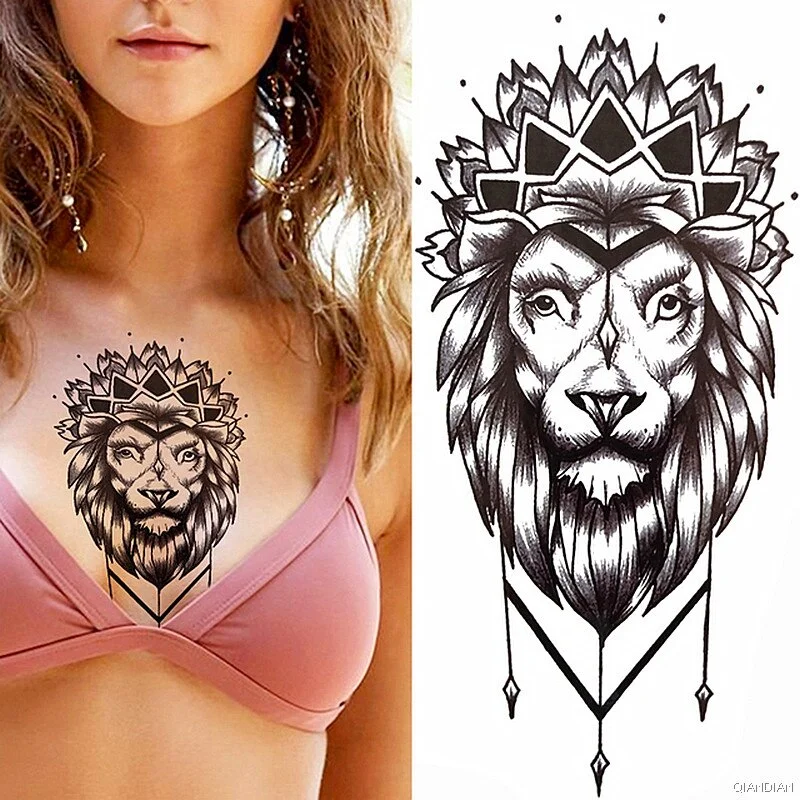 Black Sexy Flower Temporary Tattoos Sticker Arm Sleeve Rose Tree Skull Lion Bear Snake Henna Body Decorate Fake 3D Women Totem