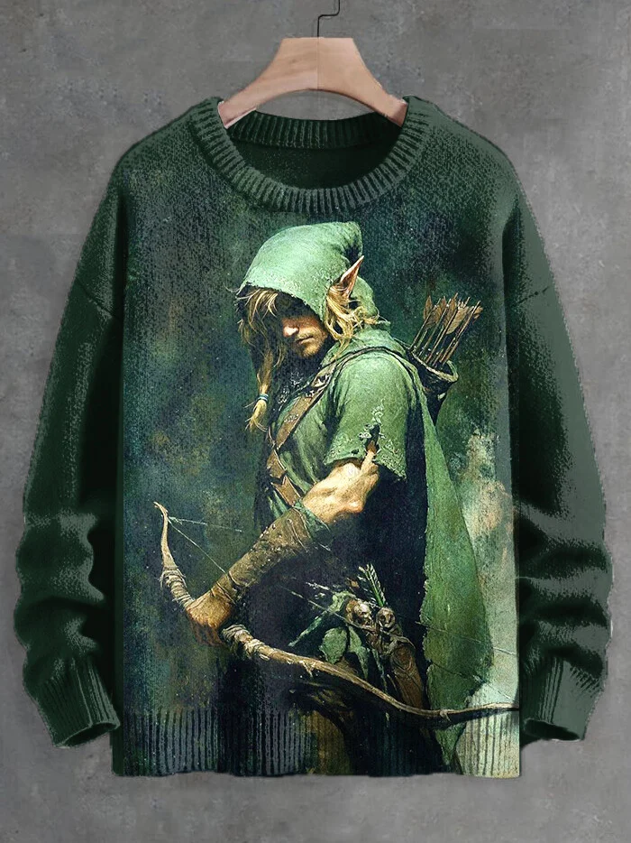 Men's Warrior And Bow Art Print Knit Sweatshirt