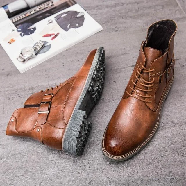 Men's Retro Ankle Dress Boot High Top Oxford Safety Shoe Man Russian Style Zipper Anti-Skidding Leather Tactical Boots