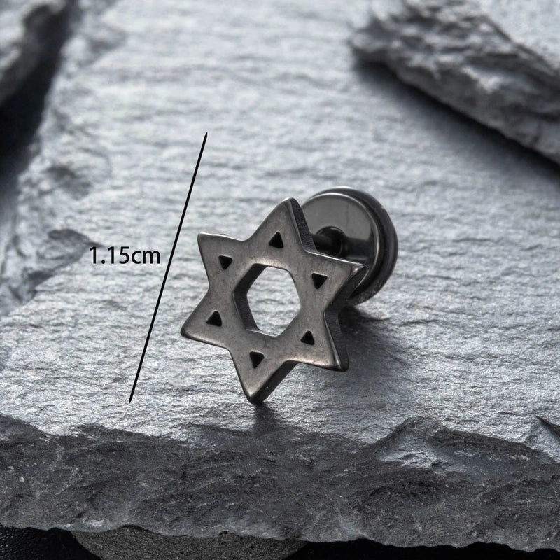 1 Piece Hip-Hop Punk Hexagram Hollow Out 316 Stainless Steel Ear Studs