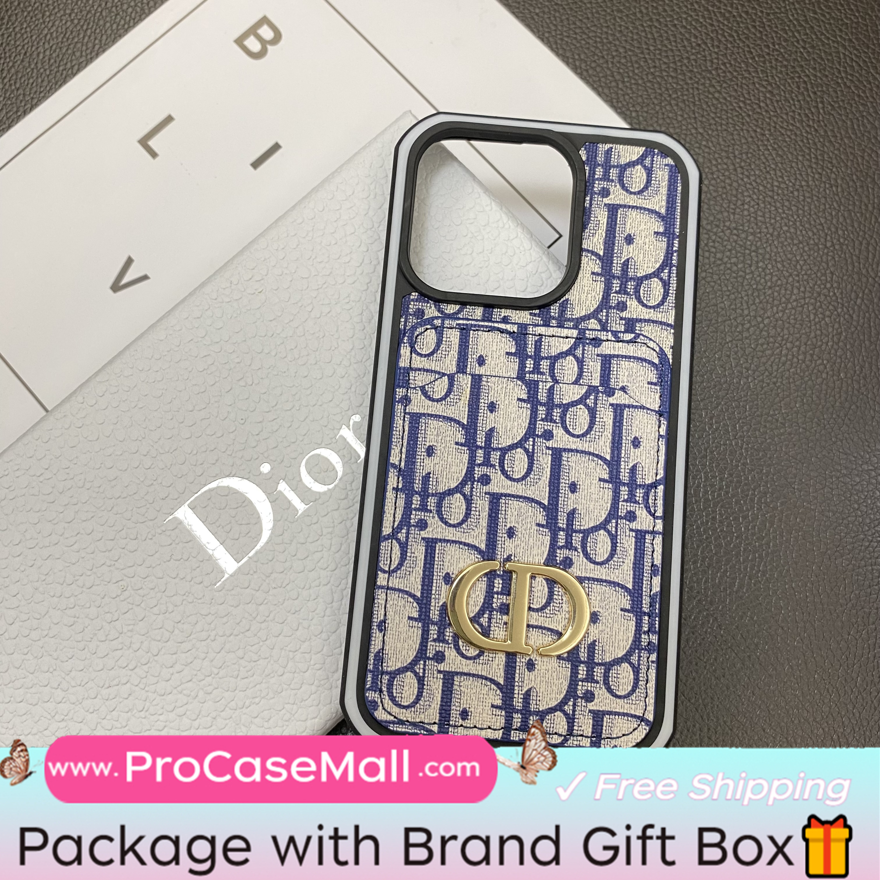 Dior Card Slot Luxury CD Metal Logo Apple iPhone Case