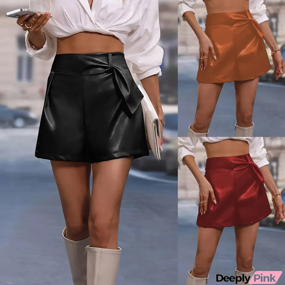 Solid Color Casual PU Shorts