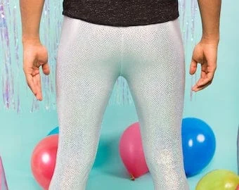 pornhint Pornhint IRIDESCENT HOLOGRAPHIC MEGGINGS - Silver Snakeskin / Unicorn Men's Leggings (Handmade)