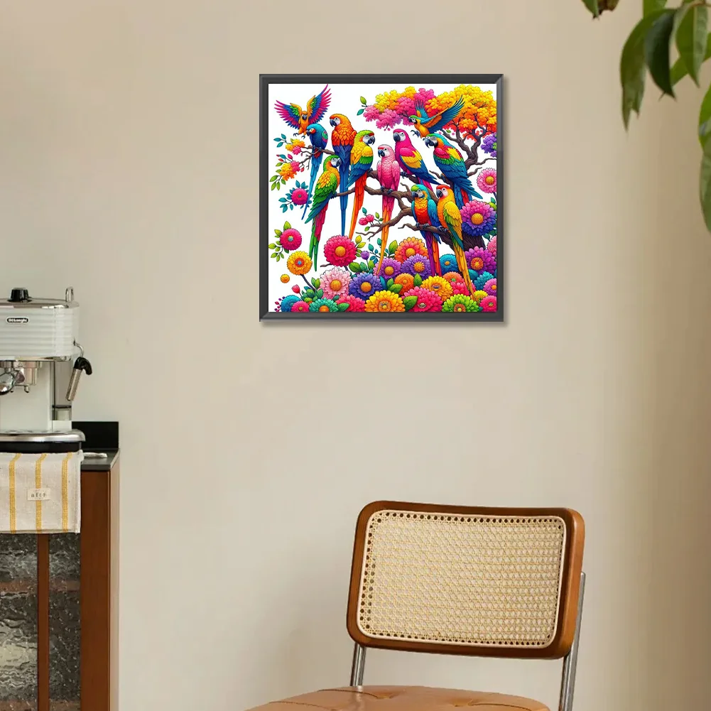 Diamond Painting - Full Round Drill - Colorful Parrots(Canvas|30*30cm)