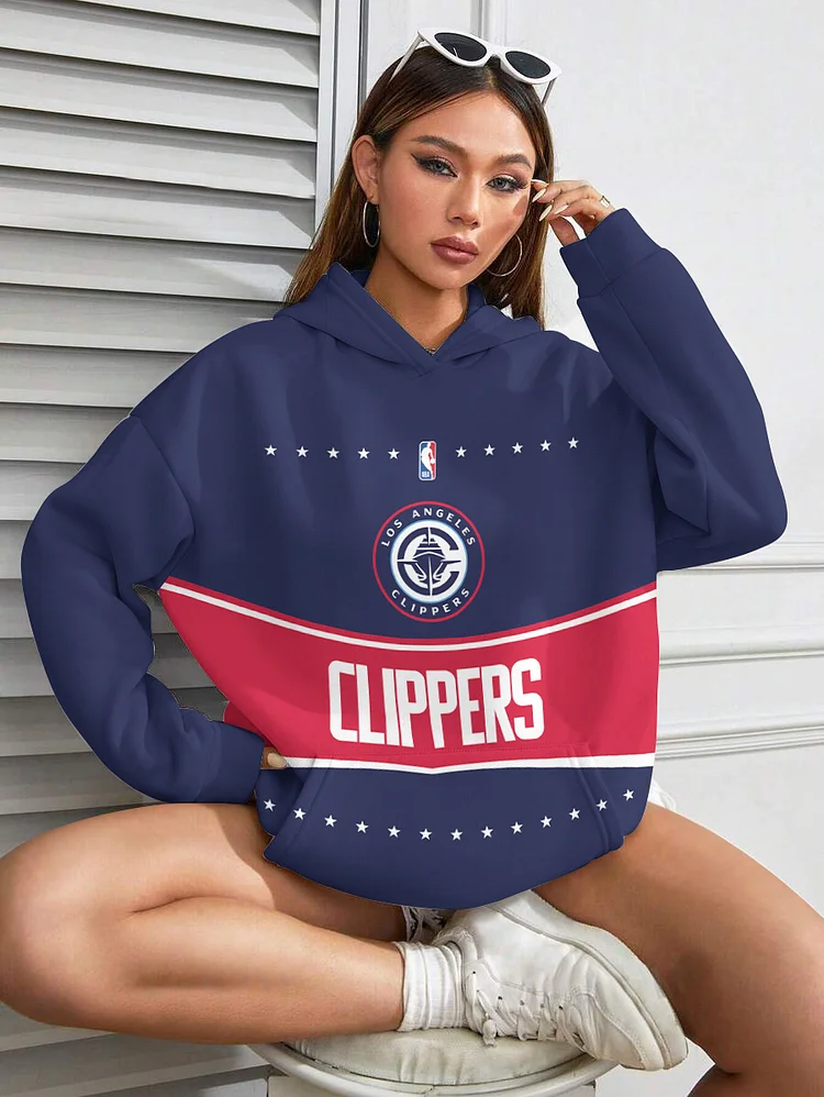 LA Clippers  Printed Hooded Pocket Pullover Hoodie