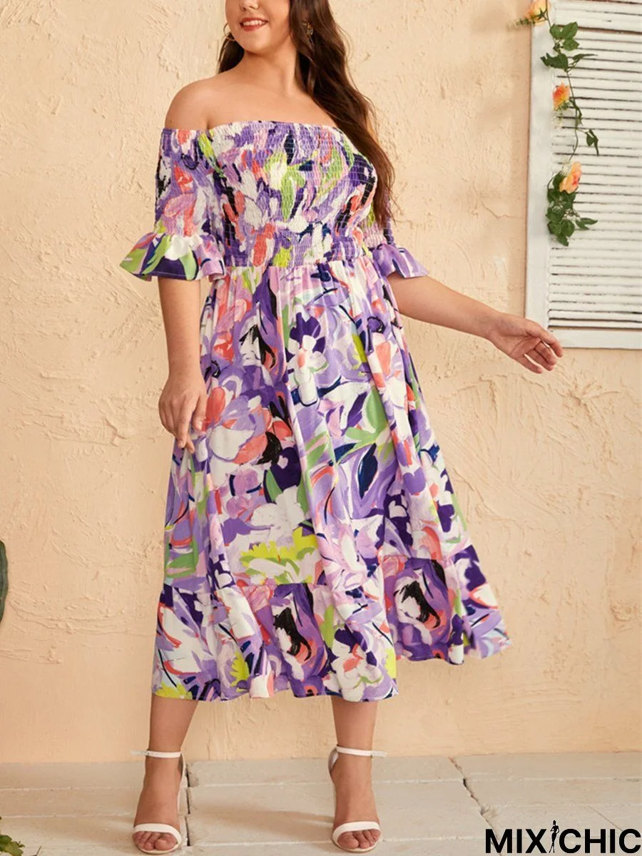 Short Sleeve A-Line Floral Resort Weaving Dress