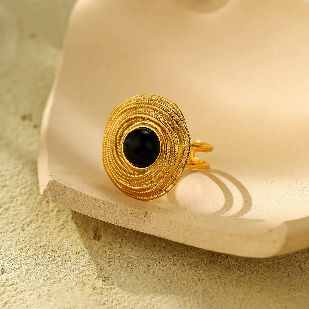 Titanium Steel Hollow Natural Stone Ring