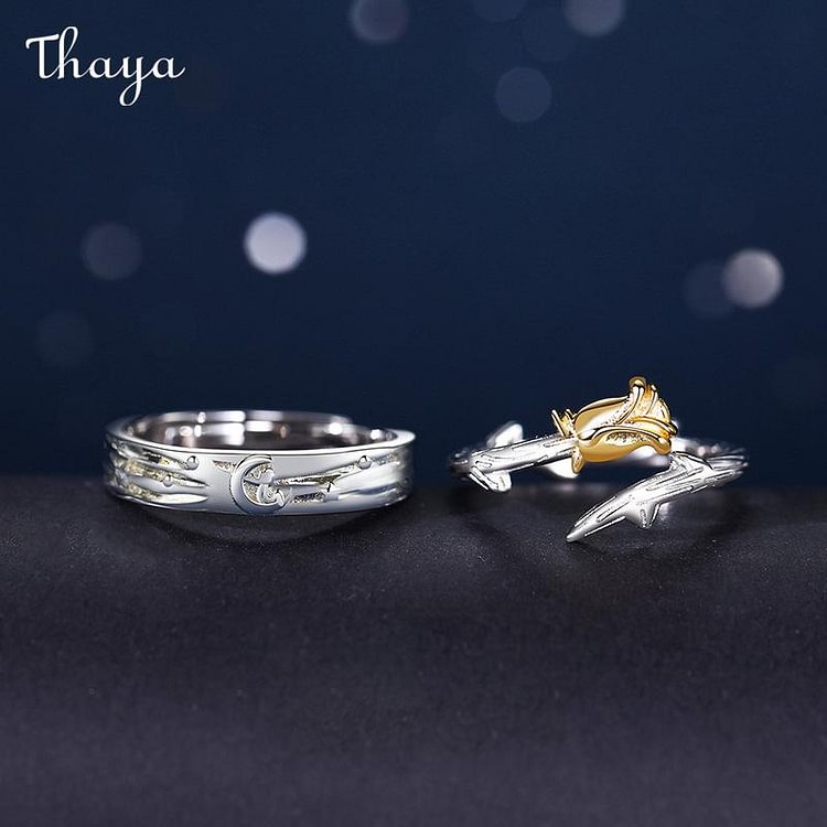 Thaya 925 Silver Little Prince & Rose Couple Rings