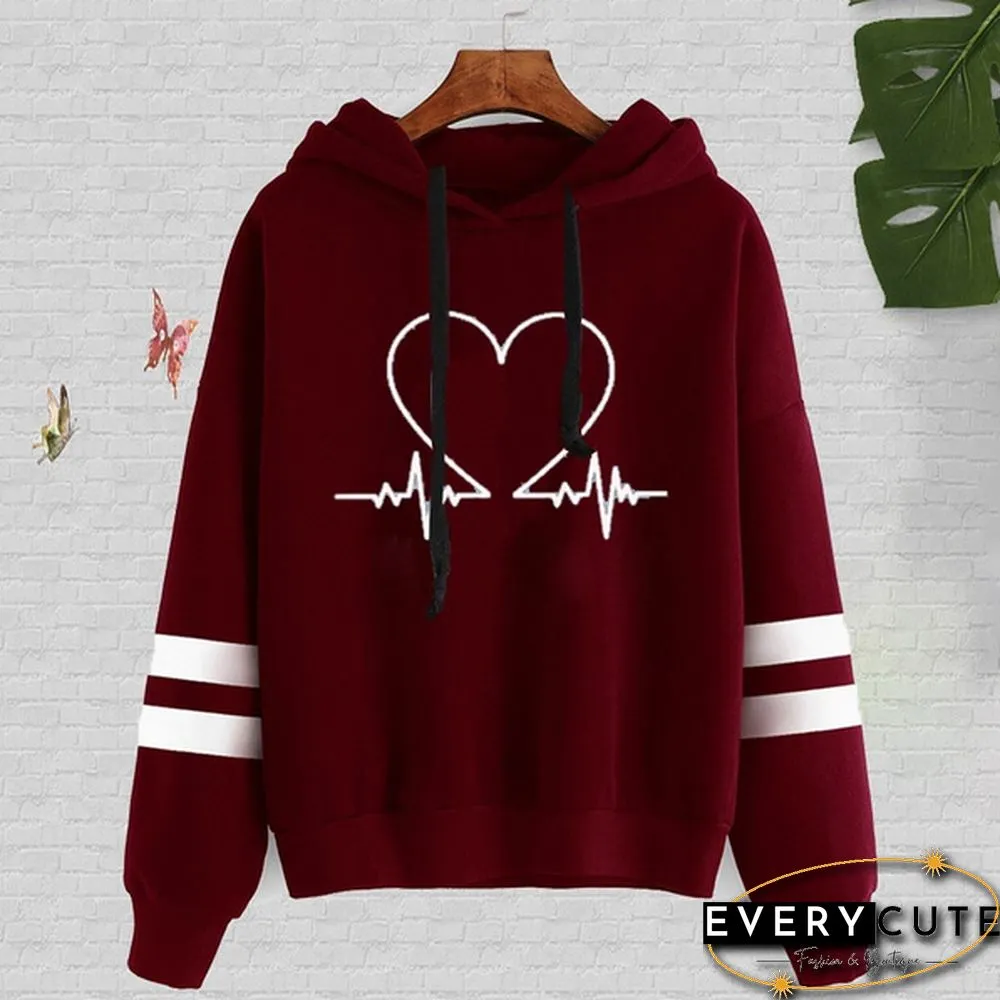 Heartbeat Line Printed Hoodies For Women Fashion Casual Graphic Creative Personalized
