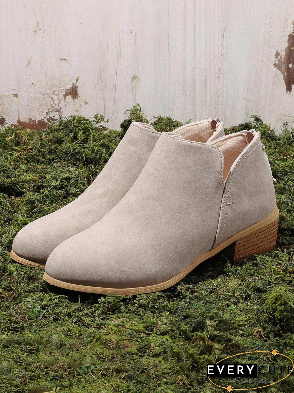 Pu Chunky Heel Zipper Pumps