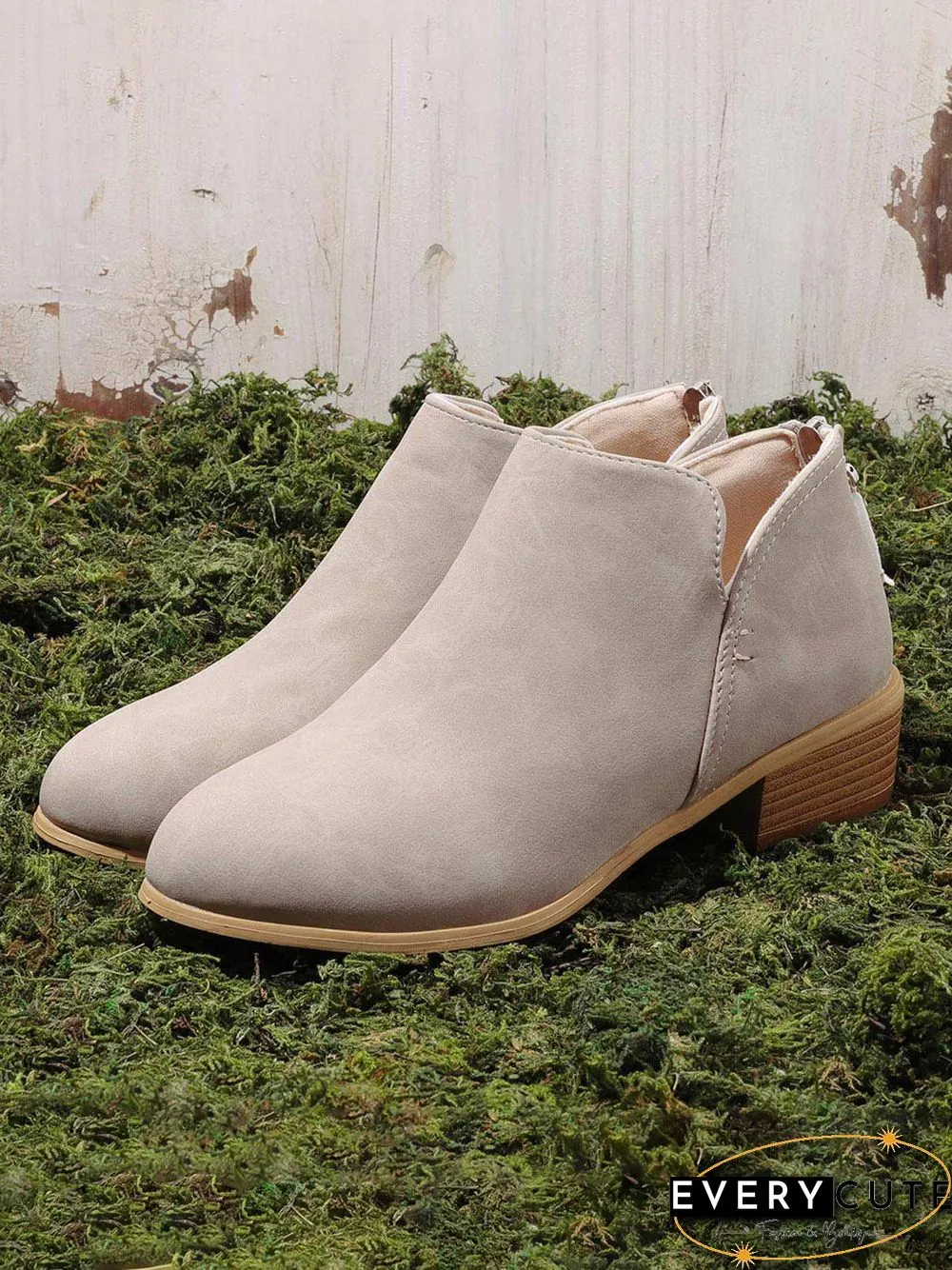Pu Chunky Heel Zipper Pumps