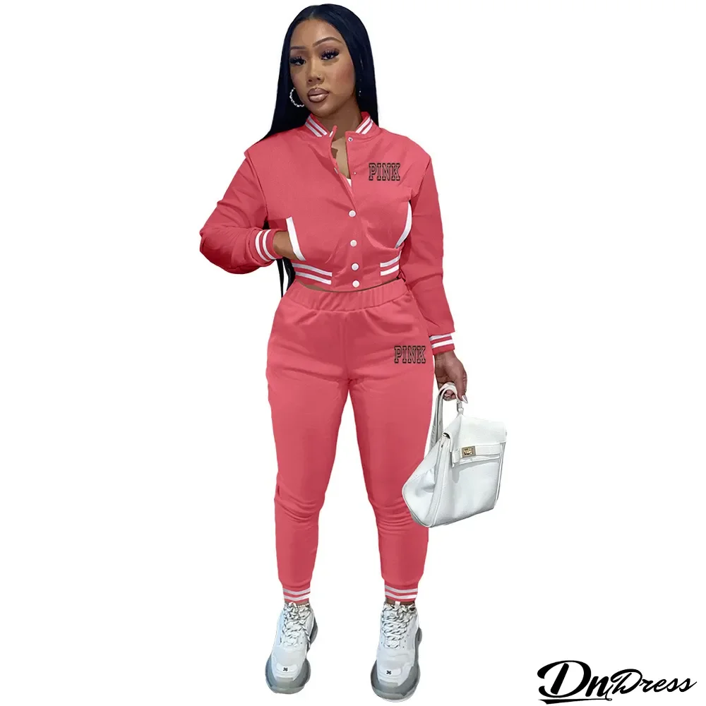 Women Printed Long Sleeve Baseball Jacket and Pant Two Piece
