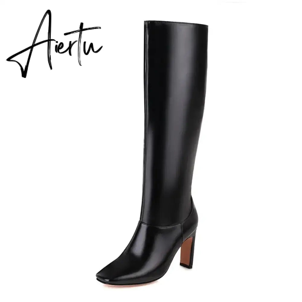 Winter Knee High Boots Women High Heel Long Knight Boots Shoes Square Toe Fashion Sexy Chelsea Boots For Women Large Size 48 Aiertu