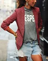 Fashion Casual Women's Red Plaid Long-Sleeved Lapel Blazer Outwears