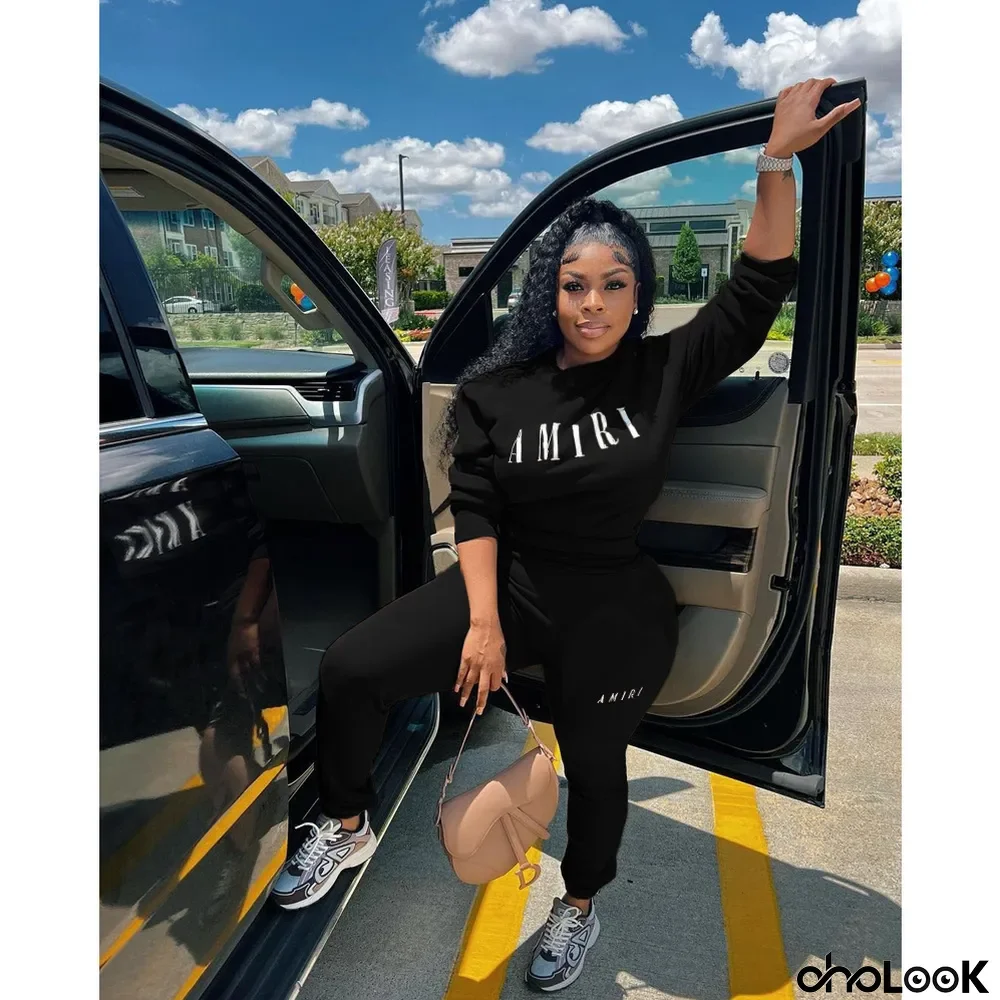 Women'S Printed Round Neck Pullover Two-Piece Pants Set