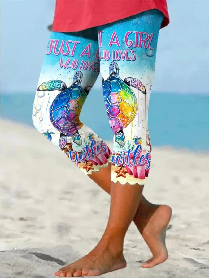 🔥Buy 3 Get 10% Off🔥Women's Just a Girl Who Loves Turtles Print Leggings