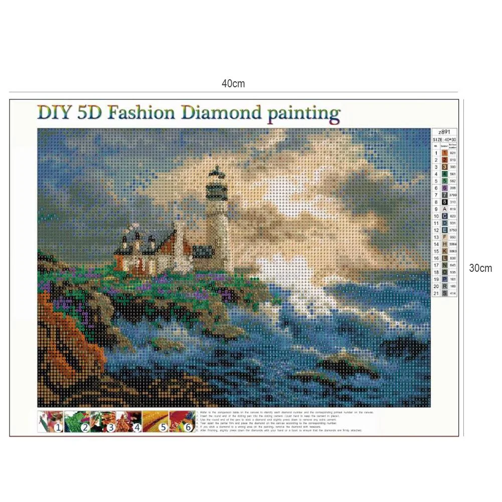 Diamond Painting - Full Round Drill - Seaside Lighthouse(40*30cm)