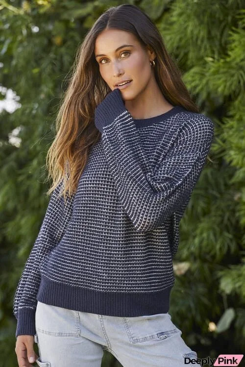 Contrast Round Neck Long Sleeve Sweater
