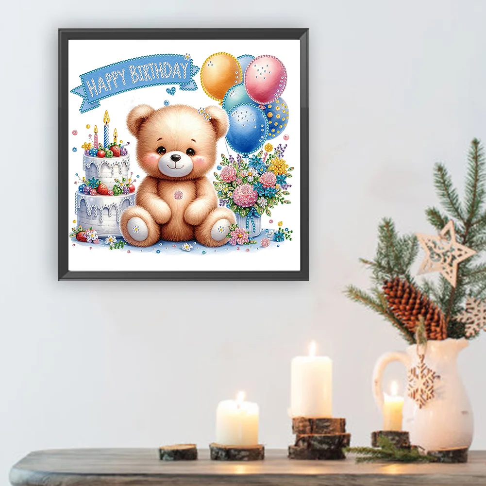 Diamond Painting - Partial Special Shaped Drill - Birthday Teddy Bear(Canvas|30*30cm)