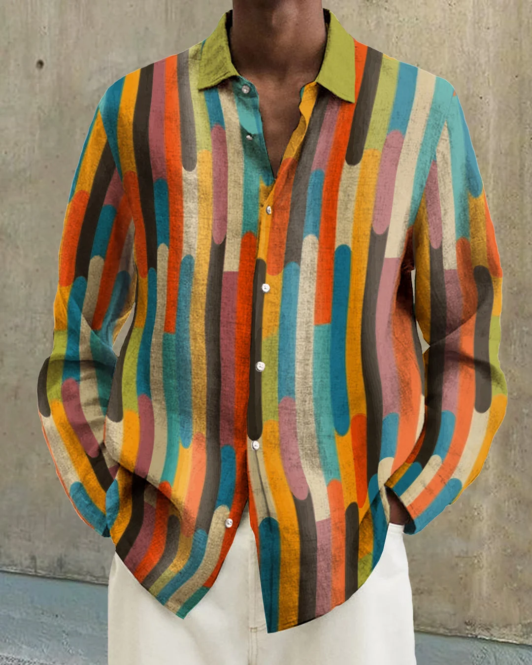 Men's cotton&linen long-sleeved fashion casual shirt  b4df