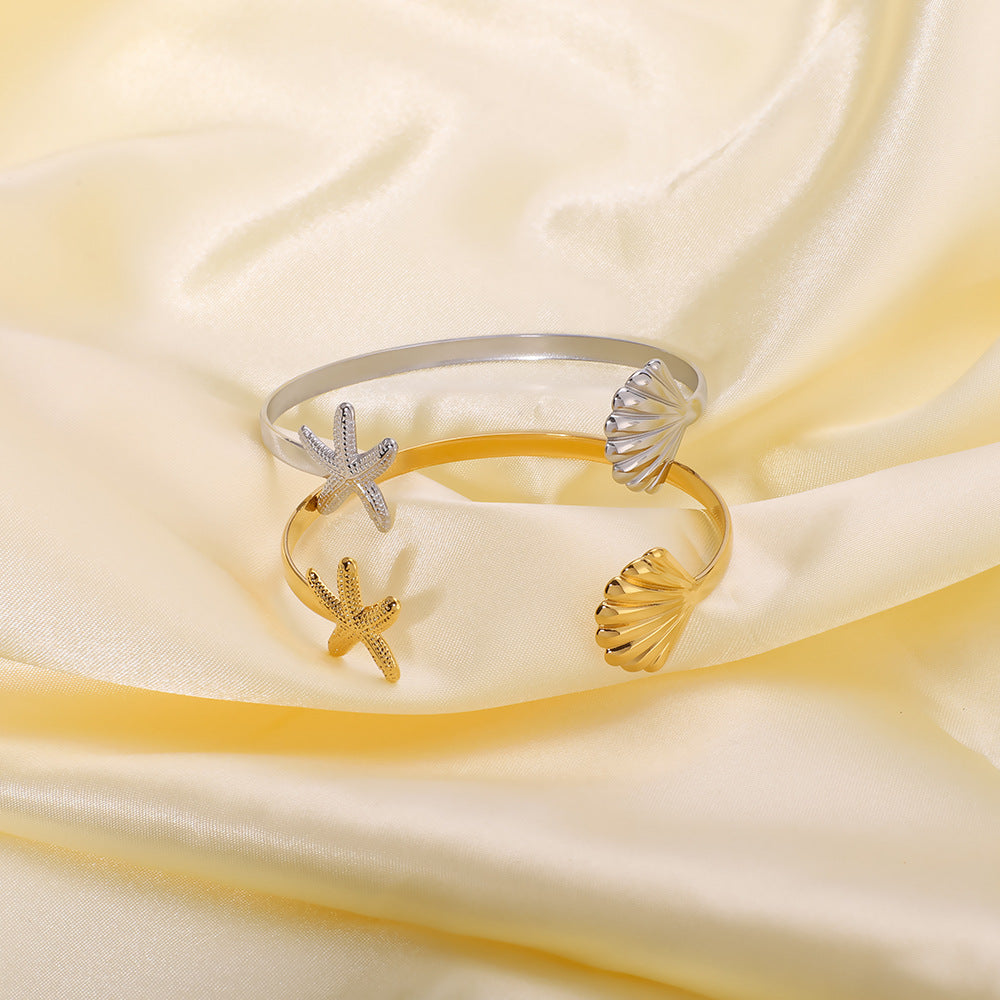 Versatile Ocean Element Starfish Scallop Opening Adjustable Fashion Stainless Steel Bracelet